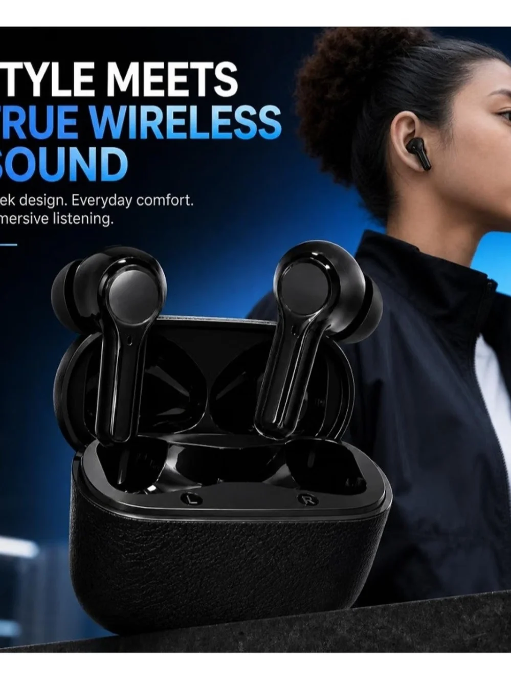 Amazon True Wireless Bluetooth Earbuds in Black with Charging Case